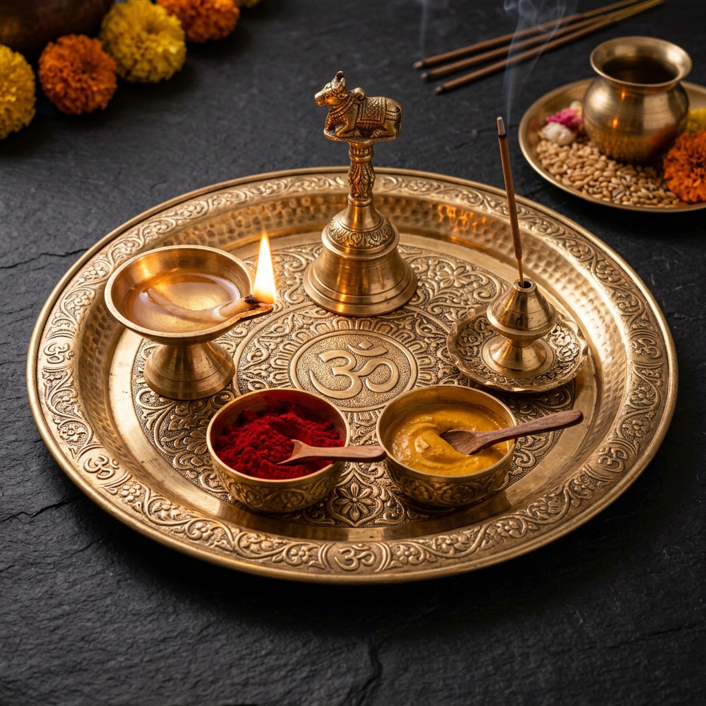Complete Brass Puja Thali Set